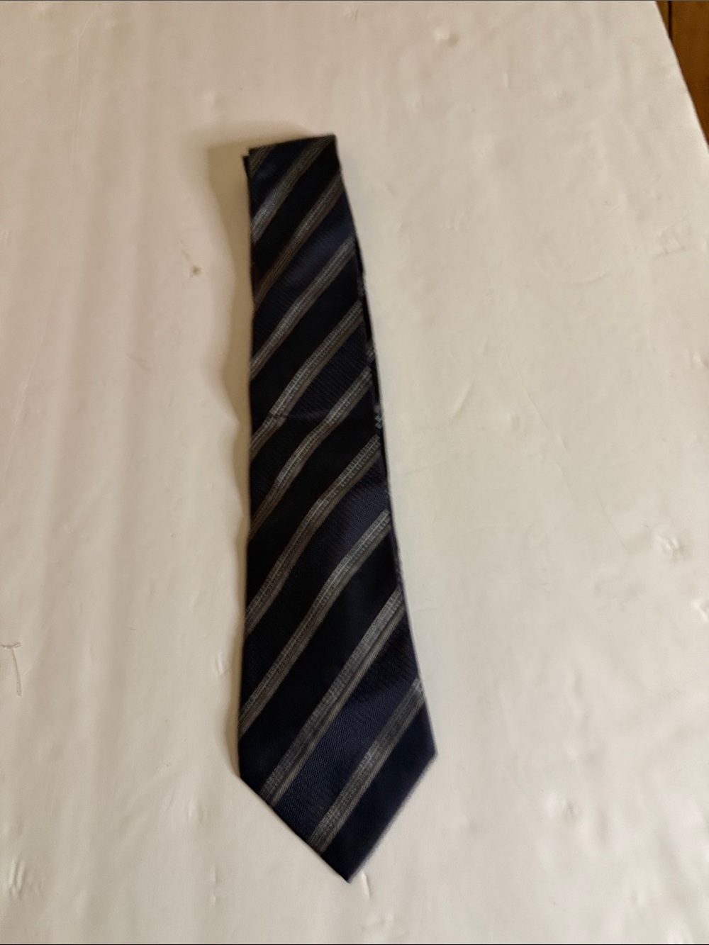 Giorgio Armani Navy Tie with Silver-Gray Diagonal Stripes